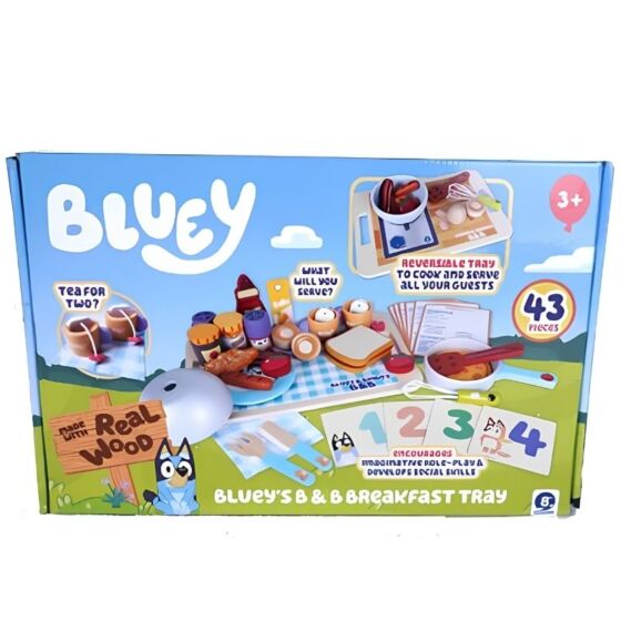 Bluey hotellfrukost leksaksset med serveringsbricka