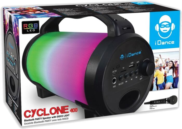 iDance Cyclone 400 trådløs bluetooth karaoke-høyttaler med LED og en mikrofon