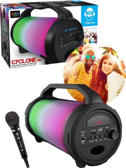 iDance Cyclone 400 trådløs bluetooth karaoke-høyttaler med LED og en mikrofon