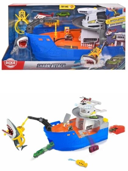 Dickie Toys Shark Attack lekbåt med haj, ljus och ljud