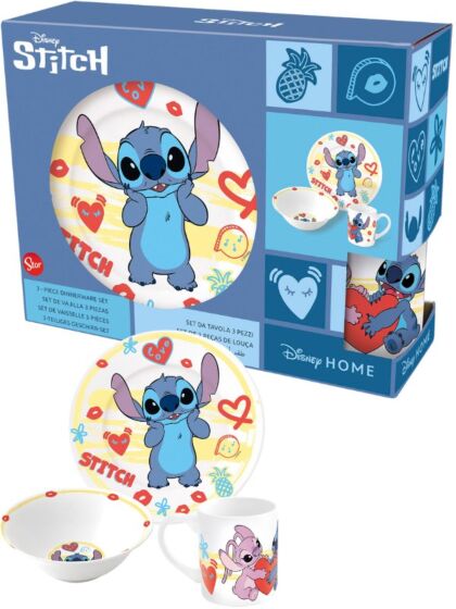 Disney Stitch servise - frokostsett i keramikk - tallerken, skål og kopp