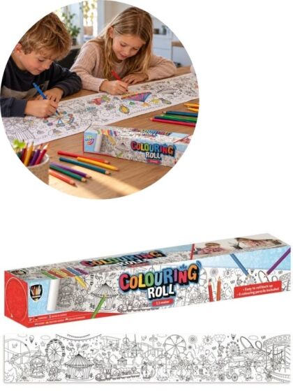Fargeleggingsrull med 6 fargeblyanter – 2,5 meter