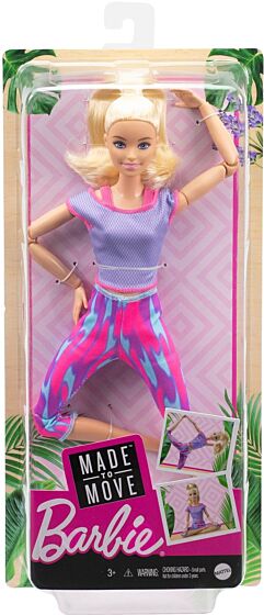 Barbie Made to Move - dukke med 22 fleksible led - blond med lilla yogabukser