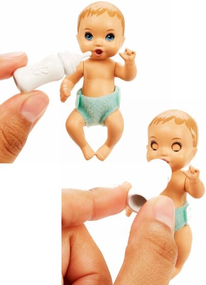 Barbie Skipper barnepige dukke med baby minidukke og babyseng