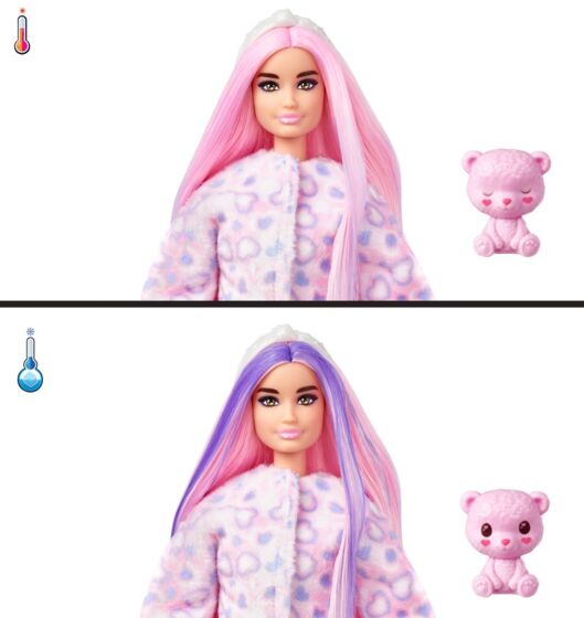 Barbie Cutie Reveal docka med rosa nalledräkt och husdjur - 10 överraskningar