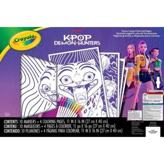 K-Pop Demon Hunters Crayola fuzzy målarset – 4 affischer och 10 tuschpennor