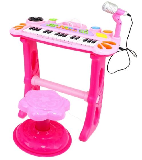 Keyboard med mikrofon och pall - rosa 