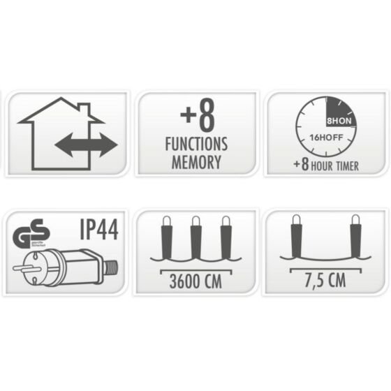 LED-ljusslinga – 480 LED i varmvitt, 8 ljusfunktioner, 36 meter