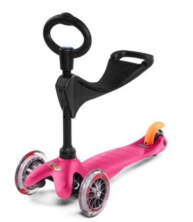 Micro Mini 3in1 Pink sparkesykkel med tre hjul - med avtagbart sete og barnehåndtak - rosa