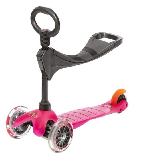 Micro Mini 3in1 Deluxe Pink sparkcykel med tre hjul - med avtagbar sits och barnhandtag - rosa