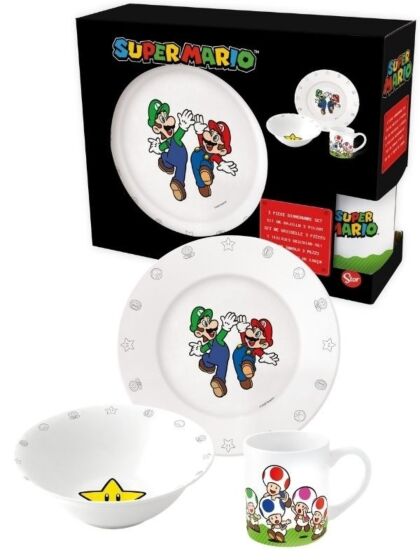 Nintendo Super Mario Spisesæt i keramik - 3 dele