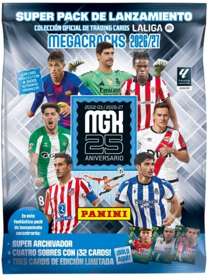 Panini LALIGA Megacracks 2026/27 startpakke med samleperm og 35 fotballkort