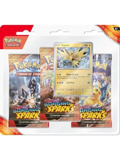 Pokemon TCG: Surging Sparks 3-pack med boosterpakker og Zapdos Promo