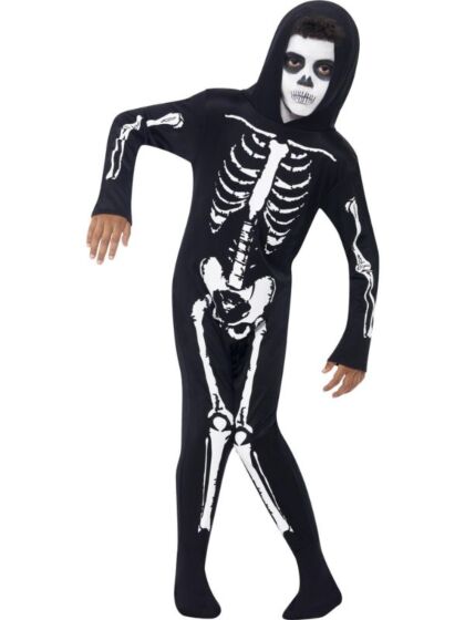 Skjelettkostyme til barn med hette - 10-12 år - 145–158 cm
