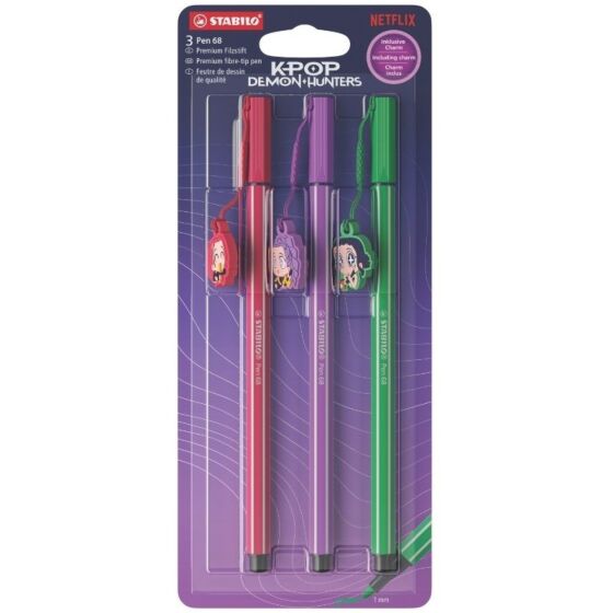STABILO Pen 68 KPop Demon Hunters tuscher med hänge – HUNTR/X 3 st.