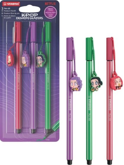 STABILO Pen 68 KPop Demon Hunters tuscher med hänge – HUNTR/X 3 st.