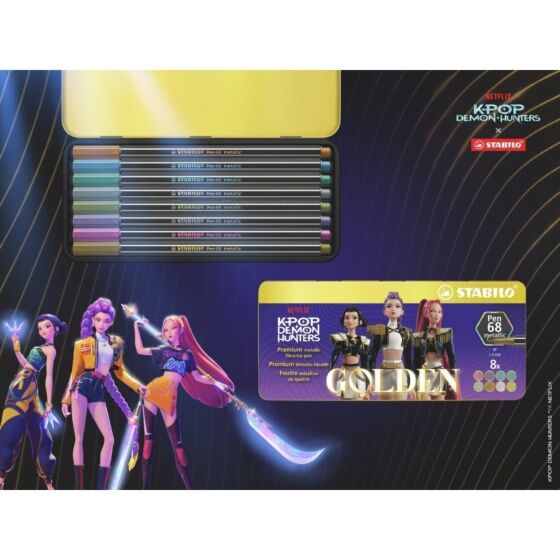 STABILO Pen 68 KPop Demon Hunters metalliska tuschpennor – 8 st.