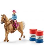 Schleich Tøndeløb med Cowgirl - western figursæt med hest og tønder 41417