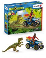 Schleich Dinosaur Flugt på ATV fra Velociraptor - sæt med 2 dinosaurer, figur og køretøj 41466