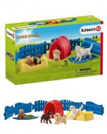 Schleich Farm World legetøjssæt Hvalpens legeområde - med 3 hvalpefigurer og tilbehør 42480