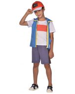 Pokemon Ash kostyme 6-8 år - 128 cm - t-skjorte, vest, shorts og caps 9908893