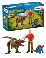 Schleich 41465  Dinosaur Tyrannosaurus Rex angrep - med figur, 2 dinosaurer og tilbehør 
