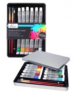 Nassau Fine Art akvarellsett - akvarellfarger, koster og blyant - 16 deler AR0500/GE