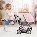 Bayer Design dockvagn med filt och kudde - passar dockor på 46 cm - grå och rosa