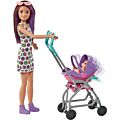 Barbie Skipper barnepige dukke med baby minidukke og vogn