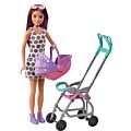 Barbie Skipper barnepige dukke med baby minidukke og vogn