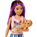 Barbie Skipper barnepige dukke med baby minidukke og babyseng