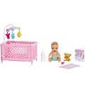 Barbie Skipper barnepige dukke med baby minidukke og babyseng