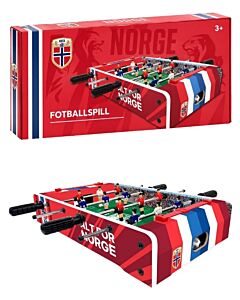 NFF bordfotballspill vist sammen med den røde esken med Norge-motiv.
