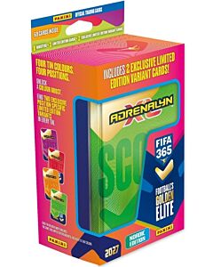 Panini FIFA 365 Adrenalyn XL 2027 Nordic Edition Mega Tin i färgglad förpackning med grön Score-metallbox och 69 fotbollskort