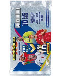 Panini FIFA 365 Adrenalyn XL 2027 Premium Booster i sølvfarget emballasje med ti fotballkort og fotballspillere på forsiden