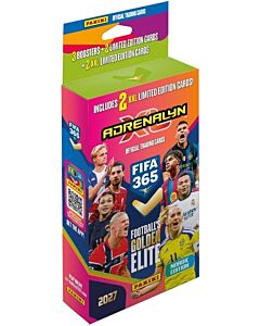 Panini FIFA 365 Adrenalyn XL 2027 Nordic Edition XXL Maxi Blister i rosa, blått og grønt med tre boosterpakker og fire Limited Edition-kort