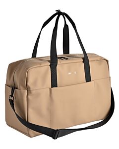 Rakel W Santa Monica weekendbag i khaki sett skrått forfra med svarte bærehåndtak og skulderrem