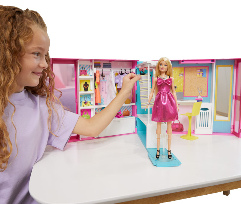 Utallige Rekvisitter nordøst Barbie Fashionistas Dream Closet - garderobesæt med dukke, tøj og tilbehør  - 60 cm GBK10
