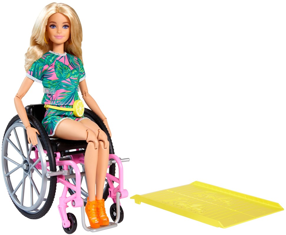 Forekomme Drama bestøve Barbie Fashionistas #165 - dukke med rullestol, lyst hår og tropisk outfit  med orange sko GRB93