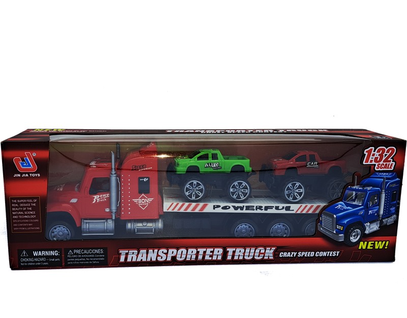 fingeraftryk Aske ophøre Friktionsdrevet lastbil i rød med 2 pick-up legetøjsbiler - 38 cm lang  S5269-666-15A