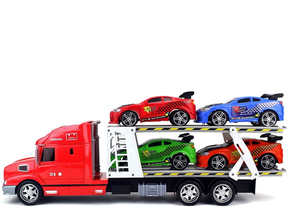 klo Opgive De er Friktionsdrevet lastbil i rød med 4 legetøjsbiler - 51 cm lang S5269-666-62C
