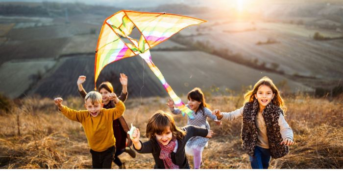 Hageleker - la barna fly med drage og kites