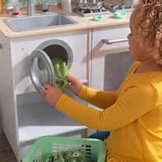 KidkRaft lekekjøkken med vaskemaskin med dør som åpner