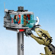 Lego Jurassic World byggesett med dinosaurfigurer og observasjonstårn