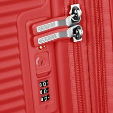 Rød American Tourister utvidbar koffert med nedfelt TSA-kodelås