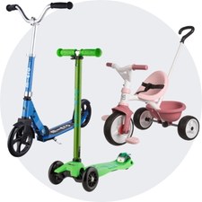 Løbehjul og trehjulet cyckler, balancecykler og hjelm
